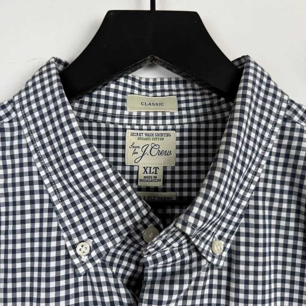 J.Crew Cotton Classic Button Down Shirt Gingham Blue White - XLT XL Tall